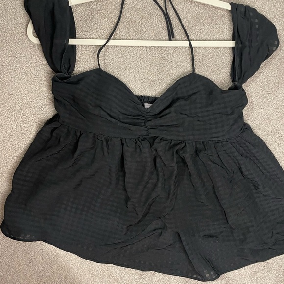 Urban Outfitters|| Black Over the Shoulder Flowy Top Blouse, Tie Neck Detail M - Picture 6 of 6